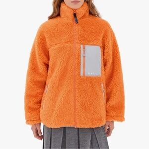 sandy Liang Orange Fleece Jacket with Gray Accents, excellent condition, Worn 1x